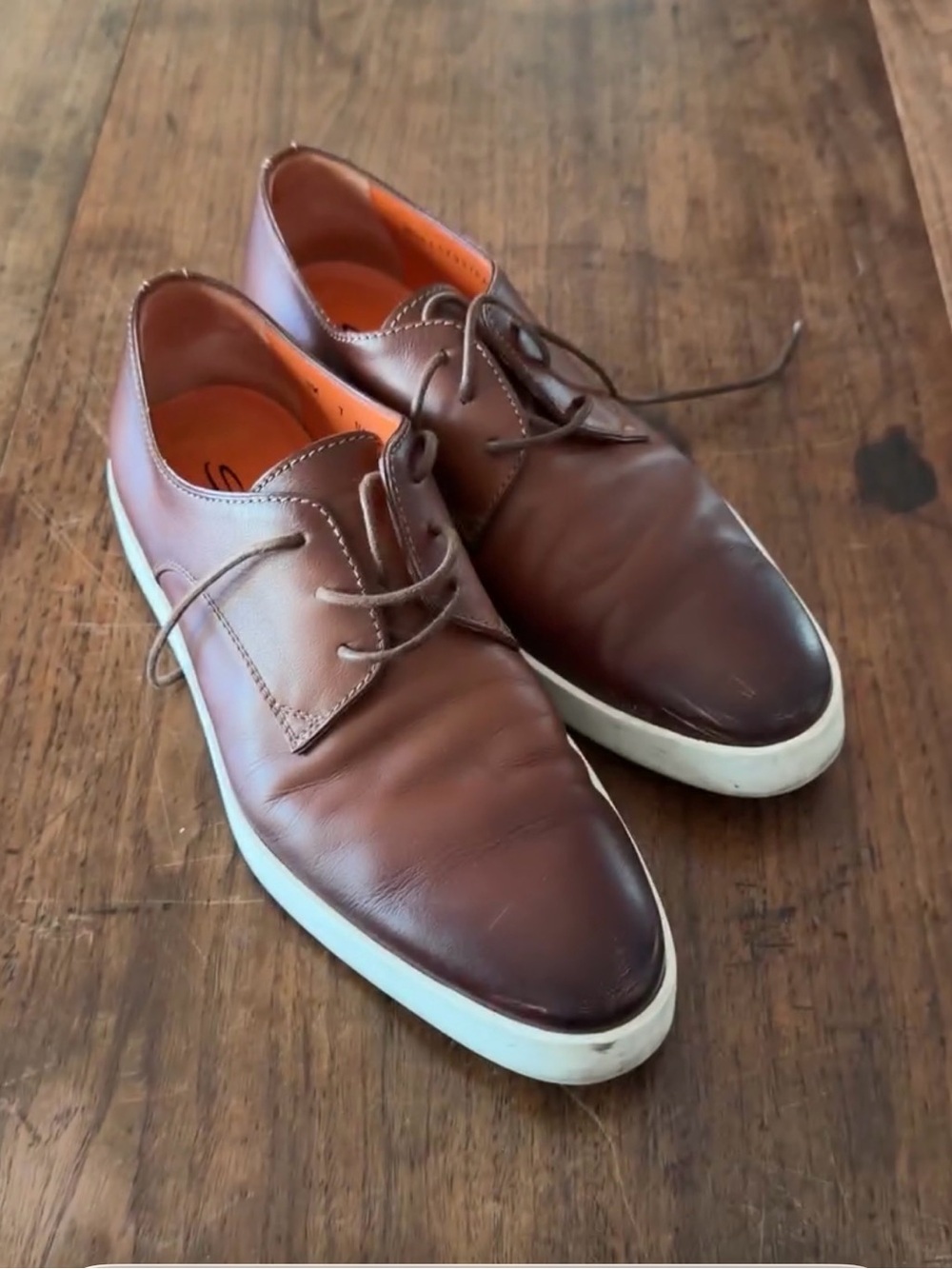Santoni Brown Leather Chukka Sneakers with White Soles